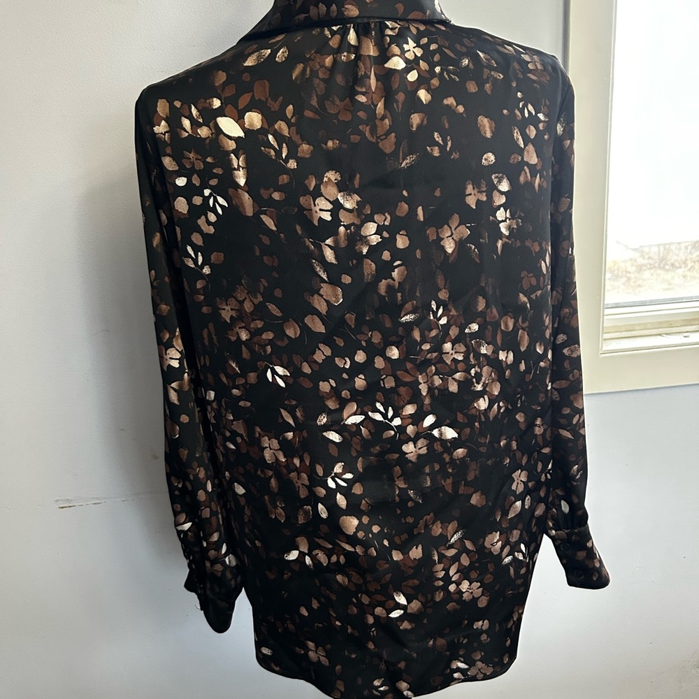 Halogen Black And Brown Button Down Blouse With N… - image 5